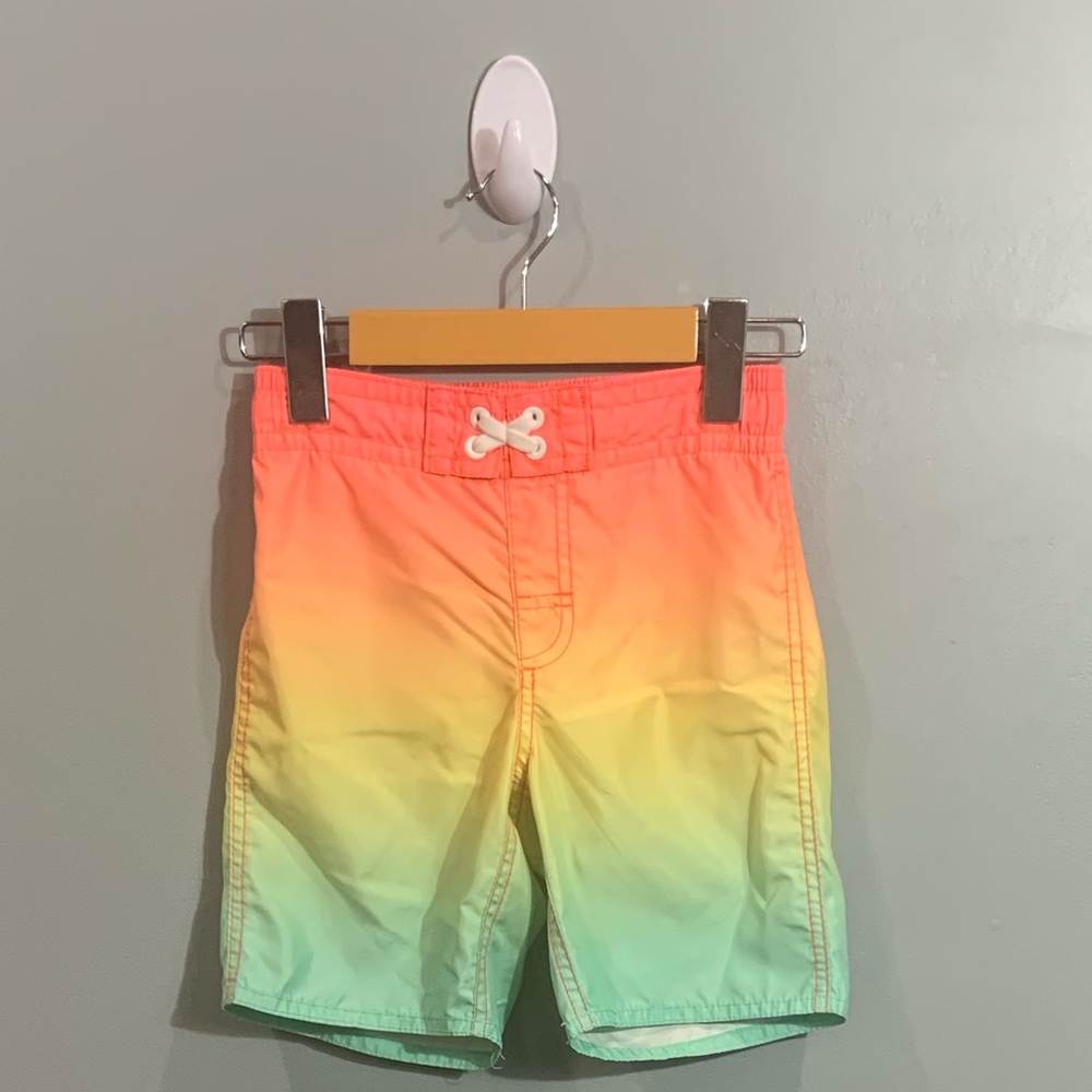 Old Navy Orange and Yellow Swim Trunks with Tropical Ombre Design